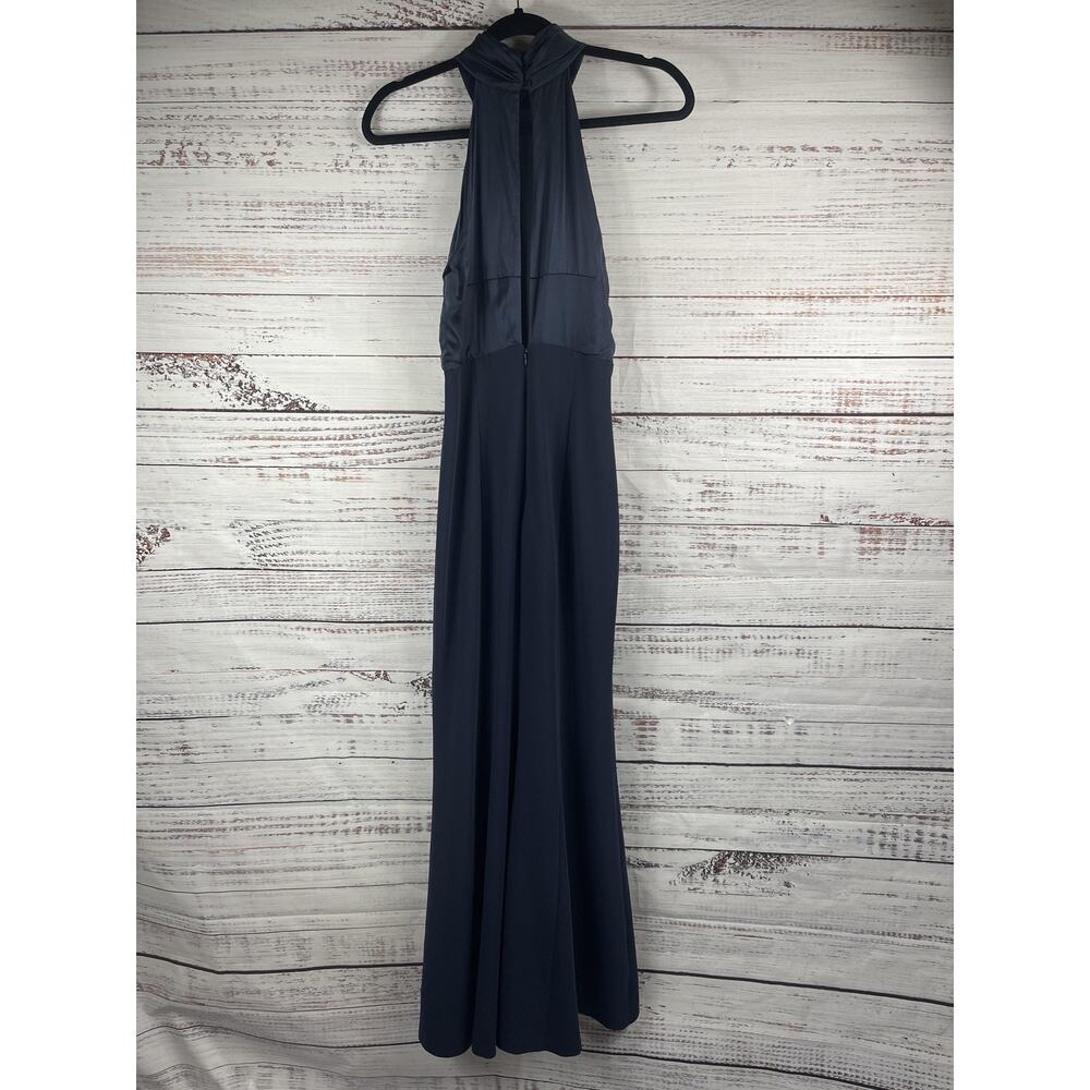 Cinq a Sept Dress Women's 8 Navy Halter Cowl Neck Silk Top Open Back Slit Gown - Picture 9 of 10